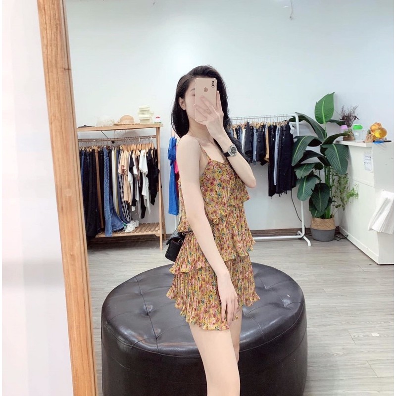 ⚡️BÁN SỈ⚡️Set áo 2 dây và quần váy dập ly hoa 3 màu