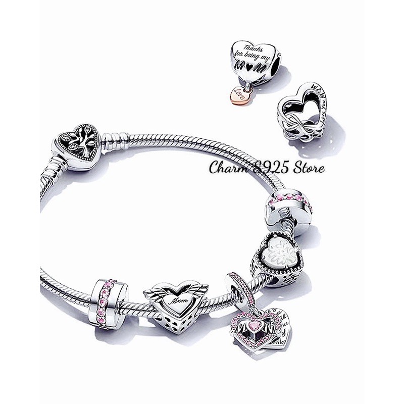 COMBO VÒNG TAY CHARM PAN.DO.RA MIX 5 HẠT BẠC S925 CAO CẤP