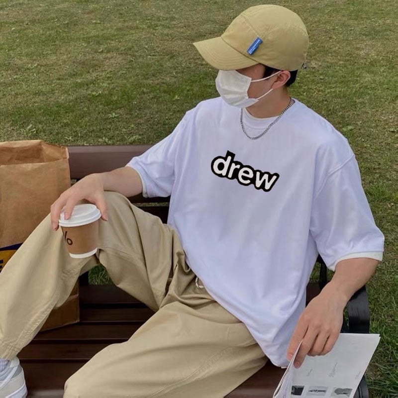 Áo thun tay lỡ chữ Drew House, áo phông 3158 form rộng unisex 100% cotton thông thoáng