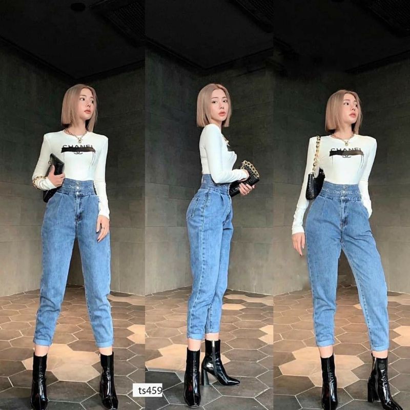 [SẴN HÀNG]Quần Jean baggy nữ dáng trơn cạp cao,3 cúc, chất co giãn,hàng thiết kế cao cấp | BigBuy360 - bigbuy360.vn