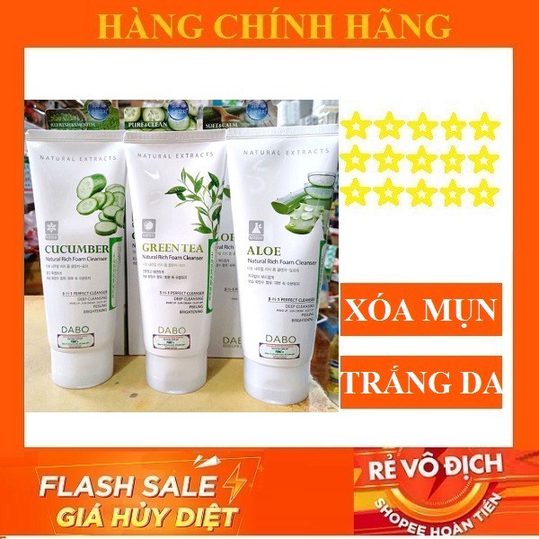 Sữa rửa mặt xóa thâm mụn, dưỡng trắng da trà xanh green tea DABO 3in1 Hàn quốc