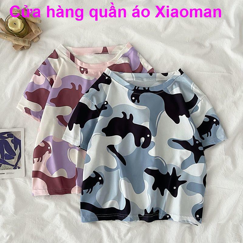 lưới màu đỏ vui nhộn áo thun ngắn tay nữ sinh lưng cao mùa hè phong cách hàn quốc ngang rốn sexy bm gió top in t