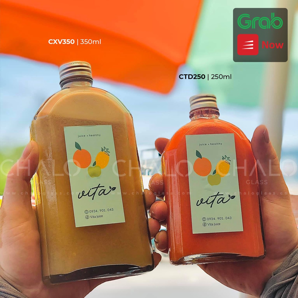 Chai thủy tinh dẹt nắp nhôm 350ml (Combo 02 chai trơn, không in hình) - CXV350