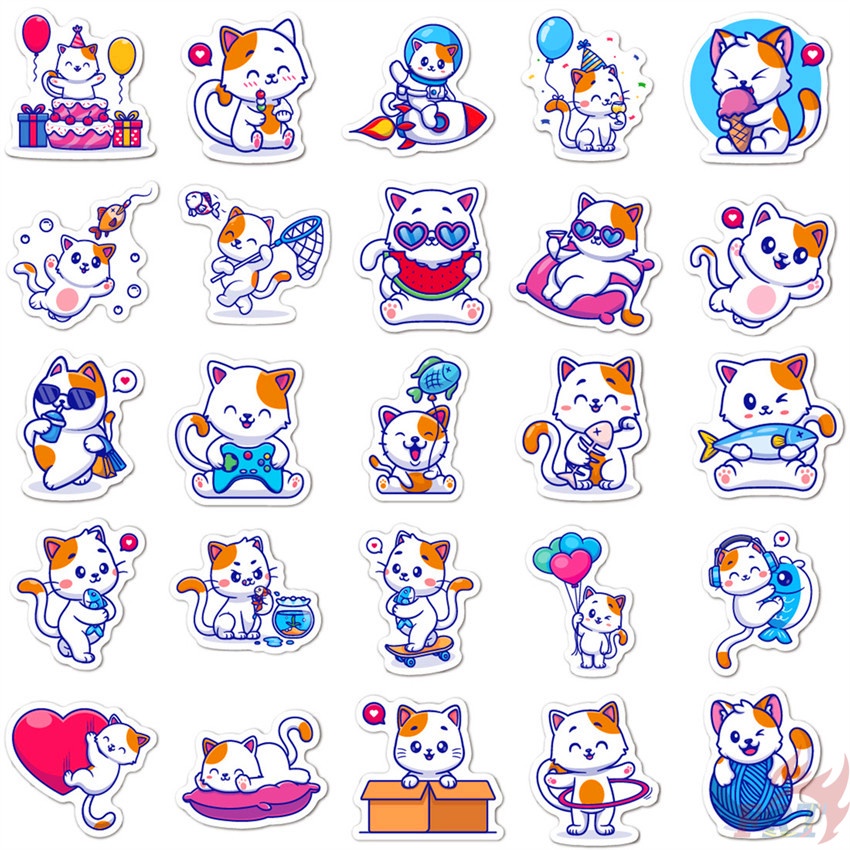 ❉ Nhãn Dán Mini Series 01 Hình Mèo Con Đáng Yêu ❉ Bộ 50 Sticker Họa Tiết Doodle Hợp Thời Trang