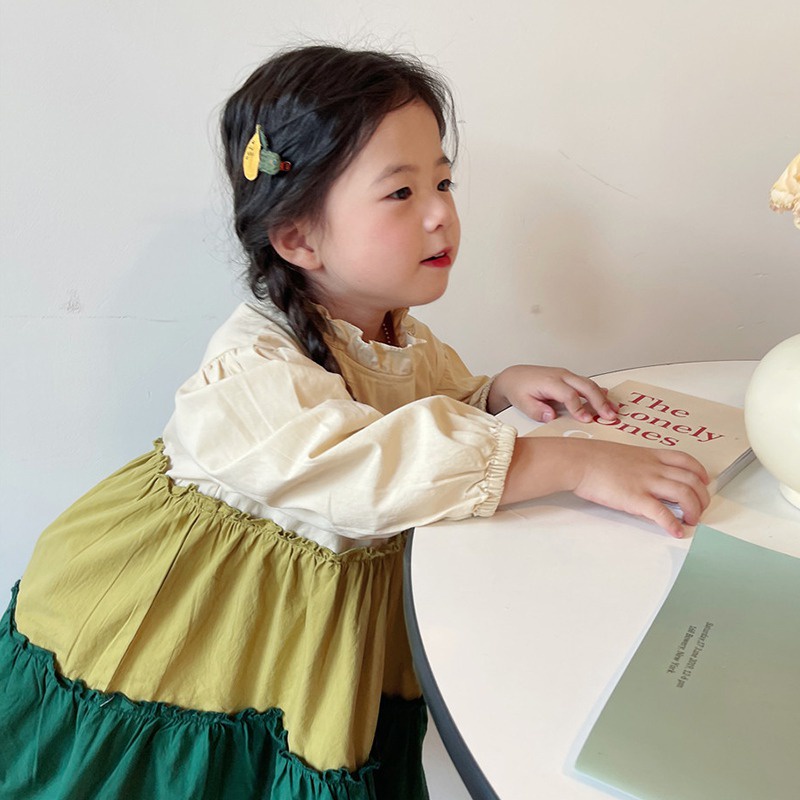 Đầm Công Chúa Tay Dài Màu Sắc Xinh Xắn Phong Cách Hàn Quốc Cho Bé Gái