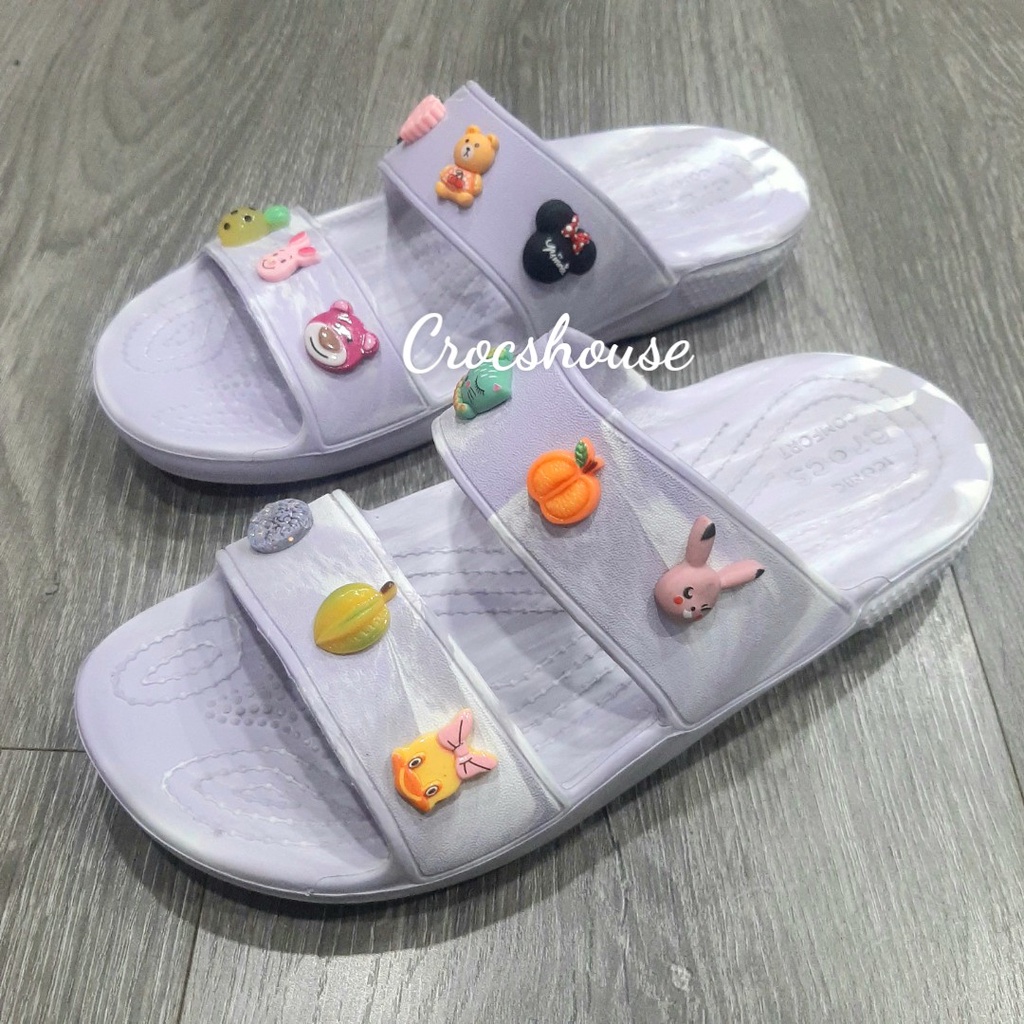 (Chính hãng) Dép crocs hai quai ngang nam nữ, dép cross phun sơn, loang màu tặng 2 jibbitz stickers - crocs house