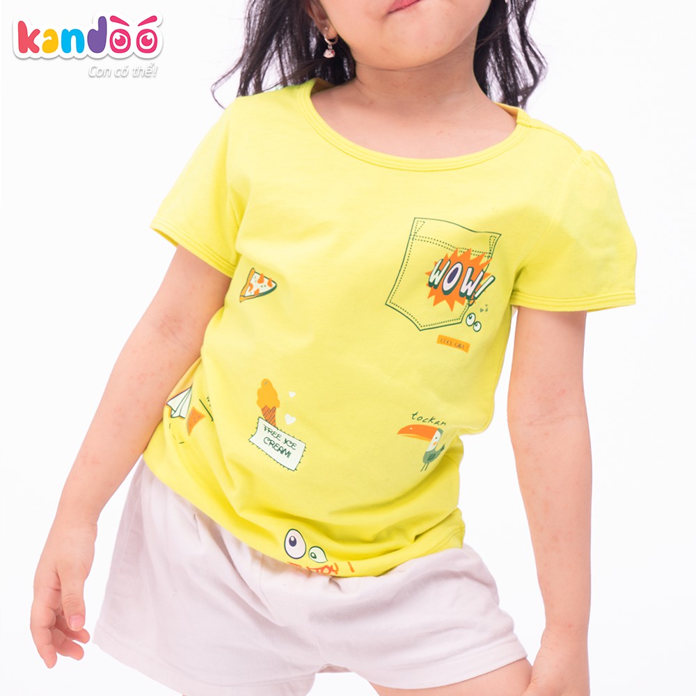 Áo T-shirt bé gái KANDOO màu vàng, in hình đáng yêu thoải mái hoạt động, 100% cotton cao cấp mềm mịn,thoáng mát-DGTS1737