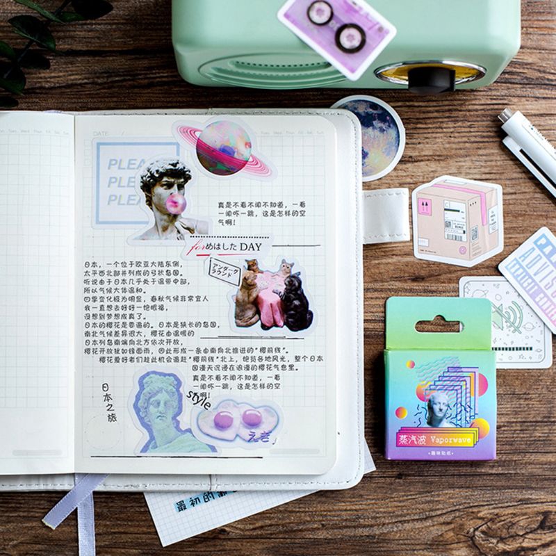 love*46Pcs/box Vaporwave Label Kawaii Diary Handmade