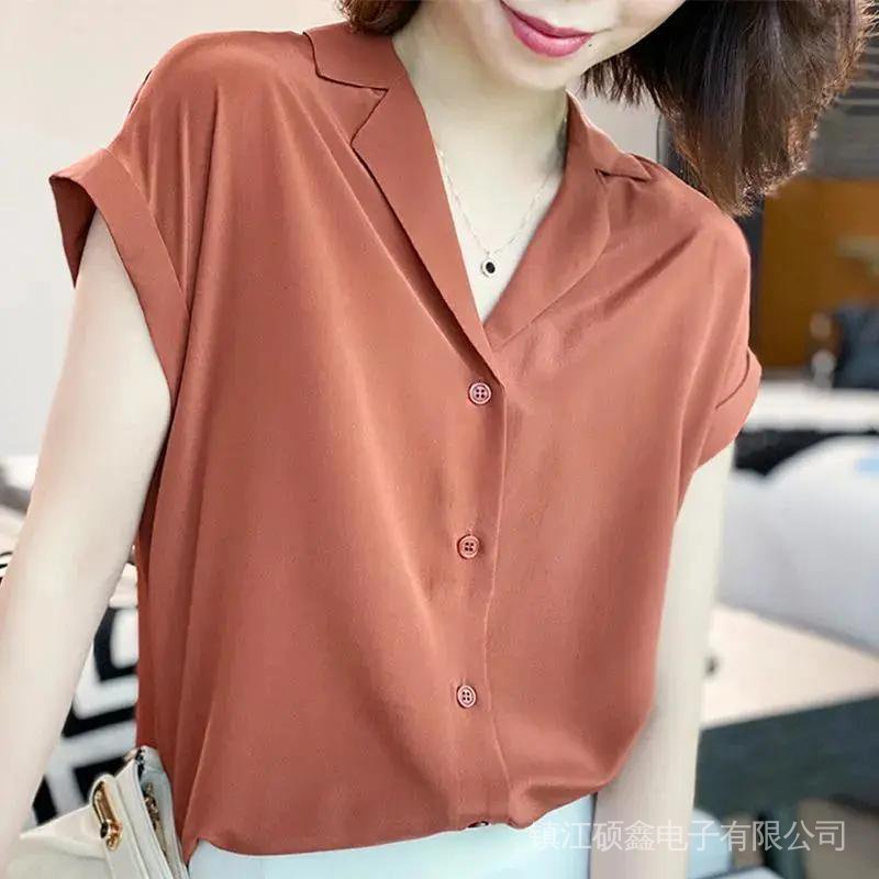 Áo Sơ Mi Chiffon Lụa Lạnh Cao Cấp Tay Ngắn Dáng Rộng Phong Cách Thời Trang Mới 2022