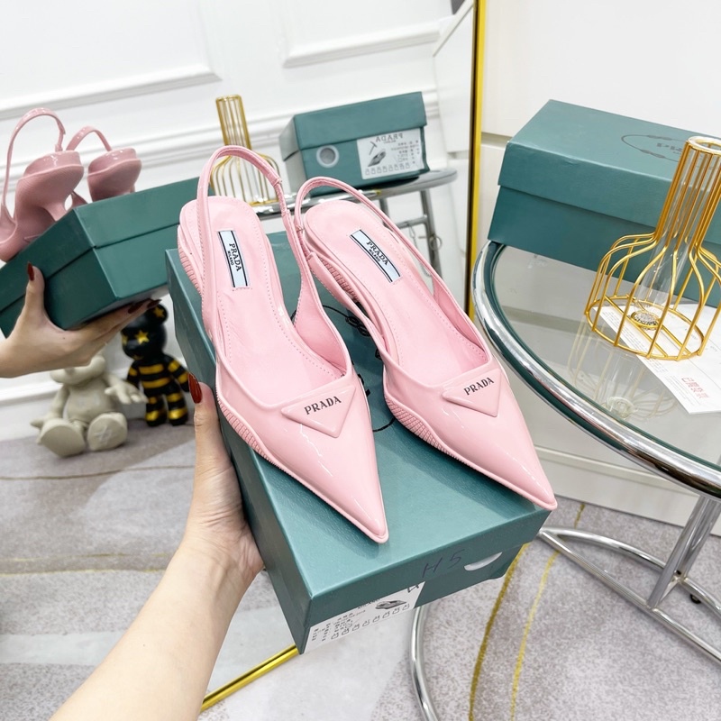 Sandal prd mũi nhọn gót nhú da trơn fullbox