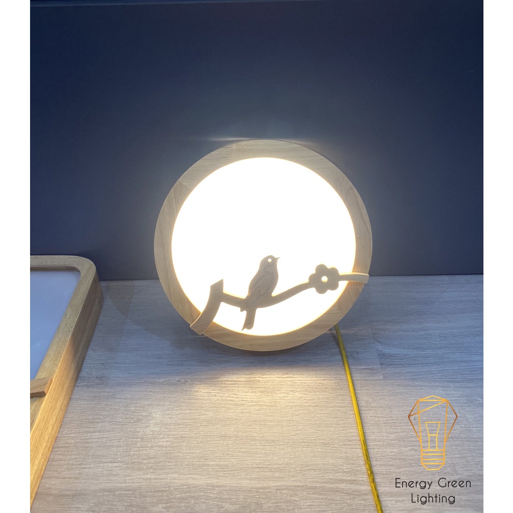 Đèn LED Ốp Trần Energy Green Lighting Gỗ Hình Tròn Trang Trí Hình Chú Chim OT-98307 - Đường Kính 30cm