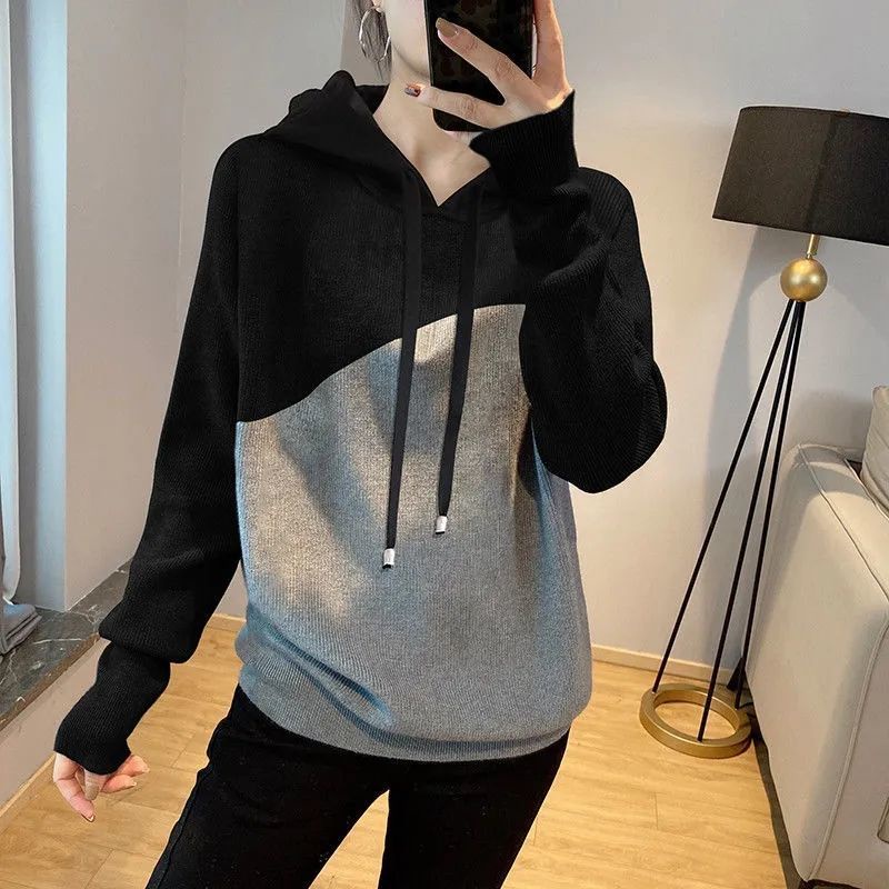 Áo Sweater Đen Dáng Rộng Có Mũ Trùm Thời Trang Xuân Thu 2022 Cho Nữ