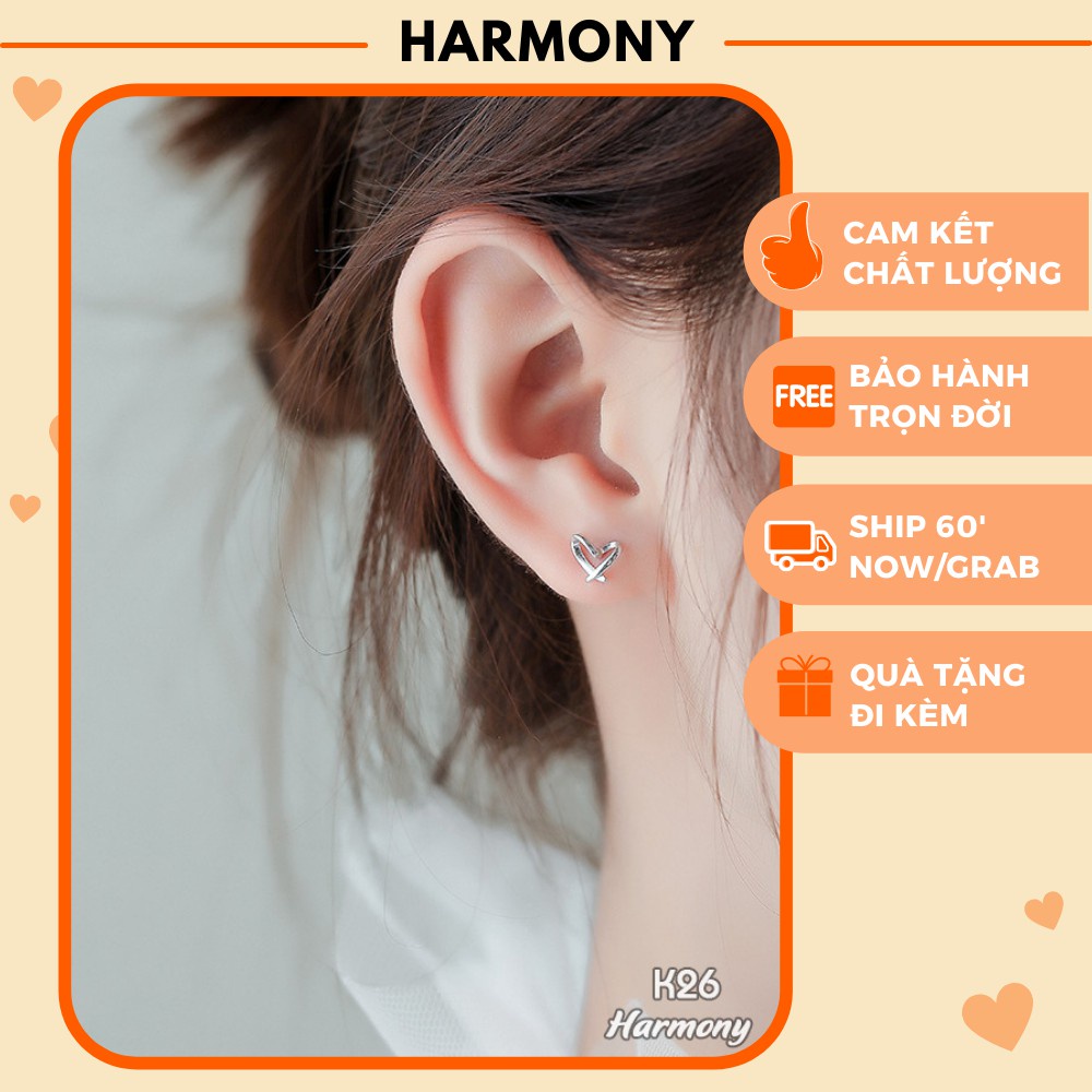 Khuyên tai nữ bạc mạ vàng trái tim nhỏ xinh xắn, đáng yêu Little Heart K26 | HARMONY ACCESSORIES K26
