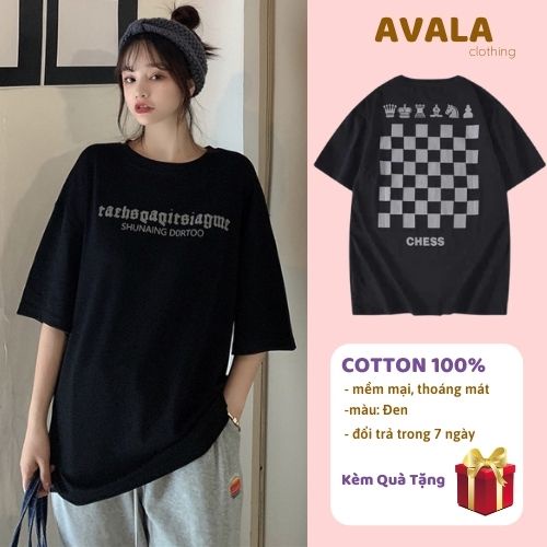Áo thun unisex nam nữ tay lỡ - Áo phông in hình bàn cờ form rộng phong cách trẻ trung năng động