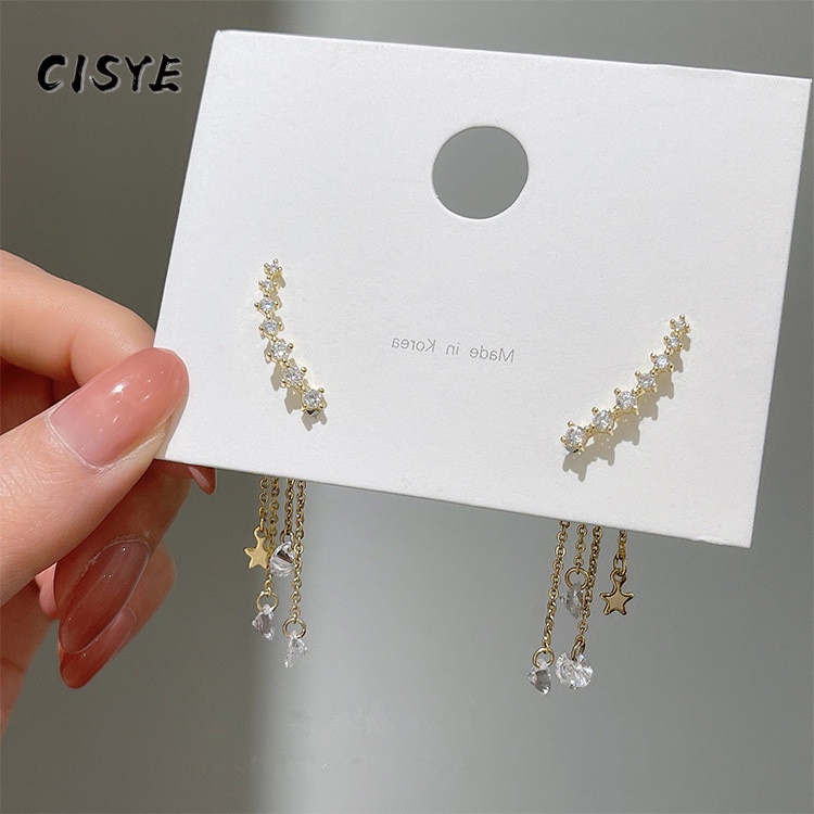 Đôi Khuyên Tai Dài Hình Ngôi Sao Đính Đá Thời Trang Cho Nữ