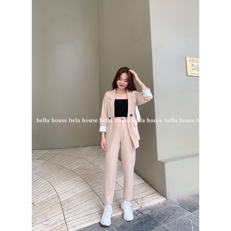 Áo blazer tay phối kẻ. | BigBuy360 - bigbuy360.vn