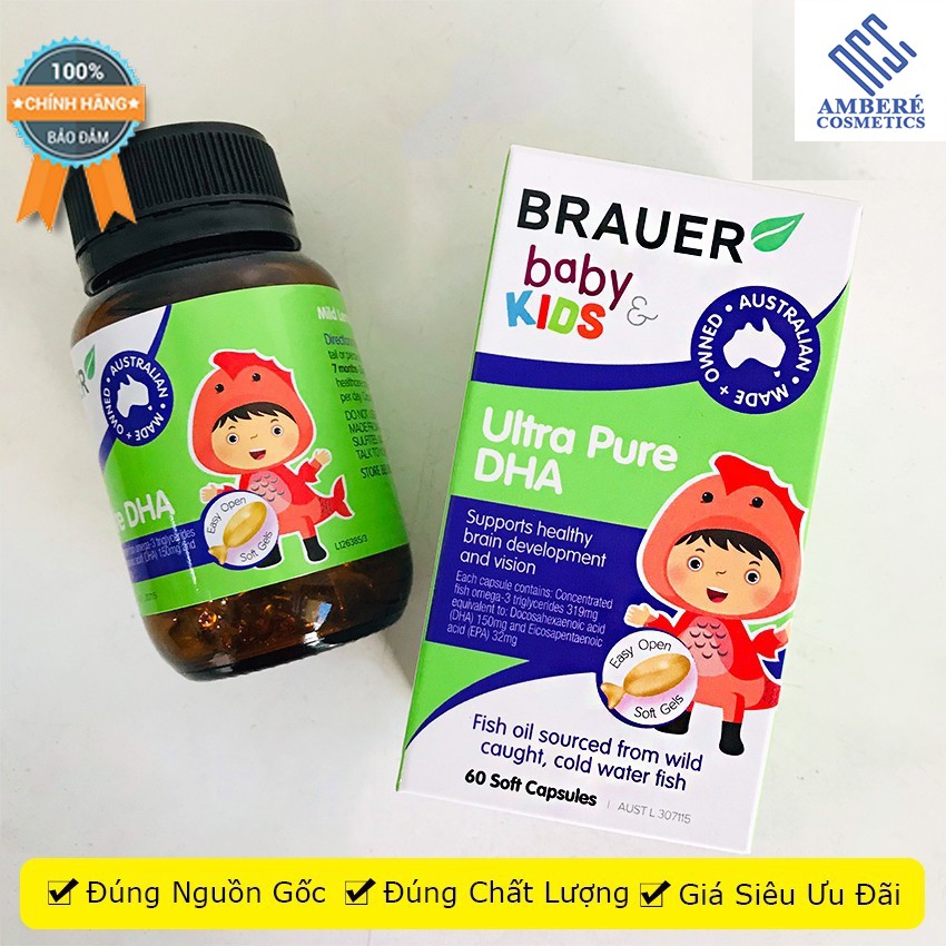 Viên uống dha cho bé Brauer Ultra Pure DHA tinh khiết cho trẻ từ 7 tháng trở lên hộp 60 viên