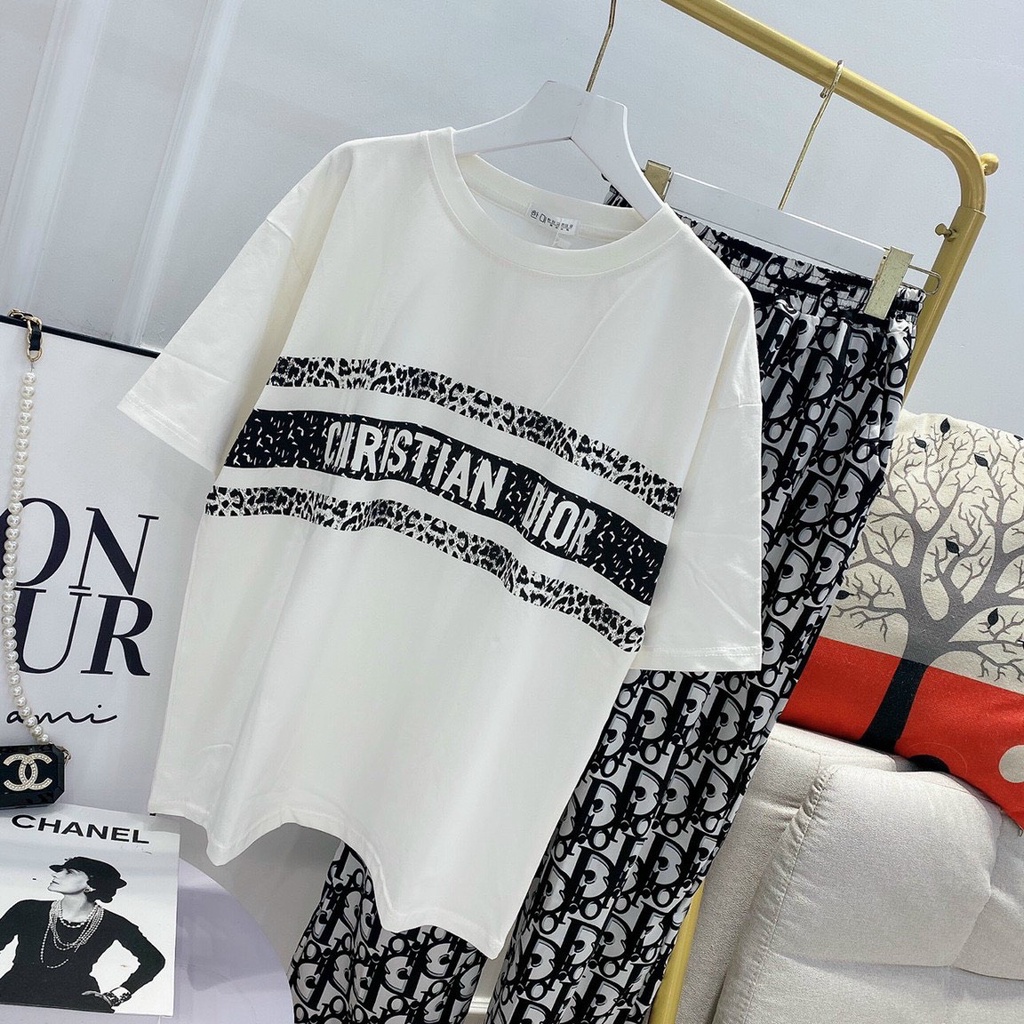 [10.10 Sale Freeship] Set bộ thun Dior áo thun form rộng kèm quần suông dài thoải mái, set năng động trẻ trung