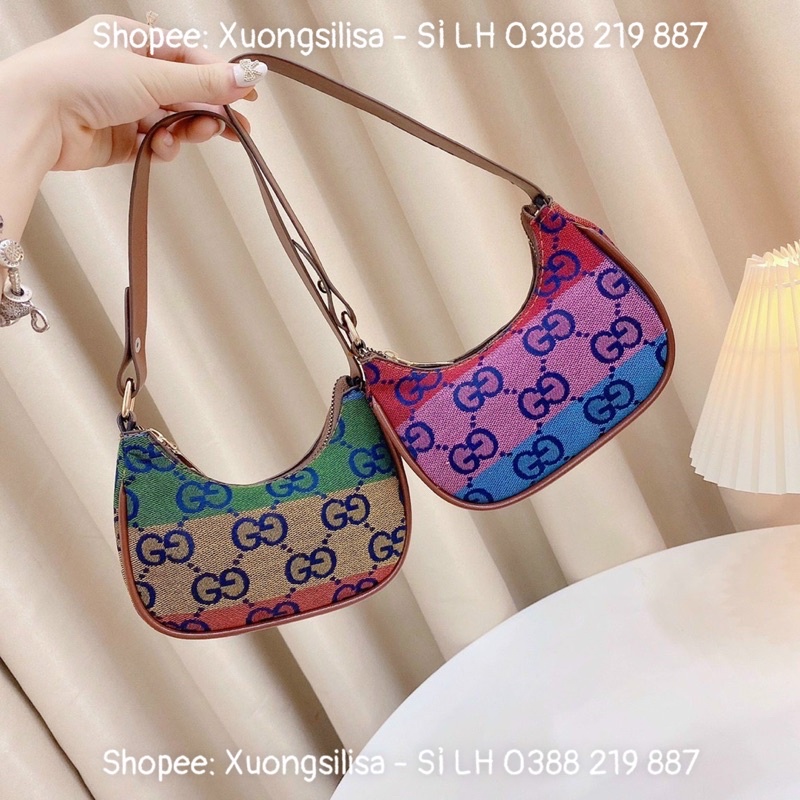 TÚI XÁCH NỮ TÚI KẸP NÁCH VẢI PHỐI QUAI DA 7 SẮC CẦU VỒNG CÓ ĐỦ SIZE CHO MẸ VÀ BÉ