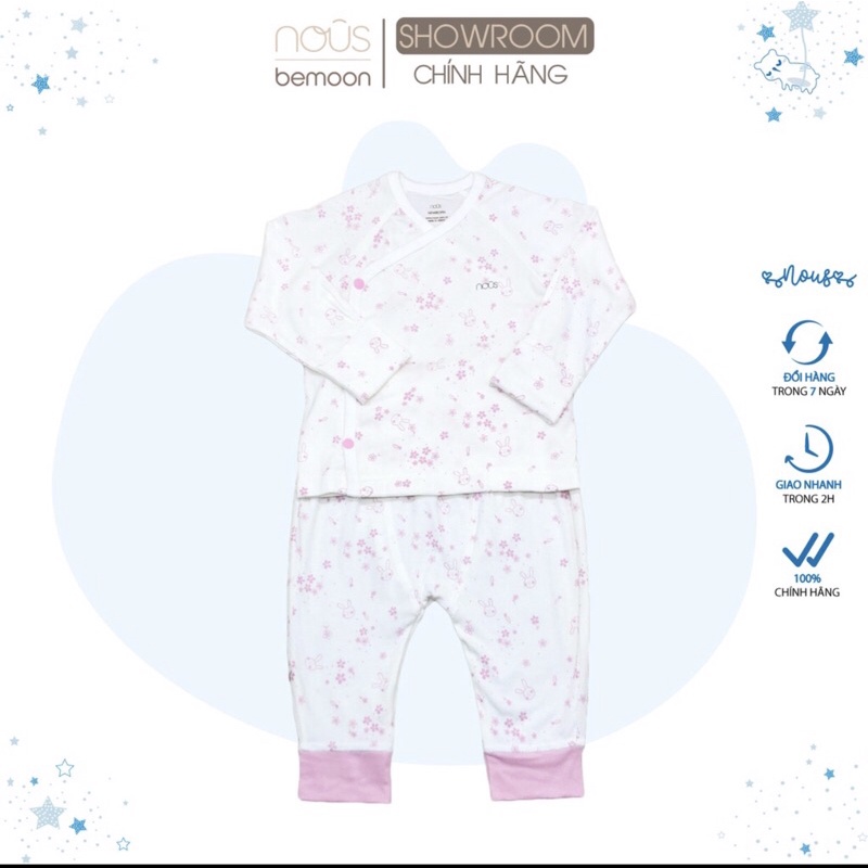 NOUS CLNB Bộ cài chéo trắng hồng hình thỏ new born