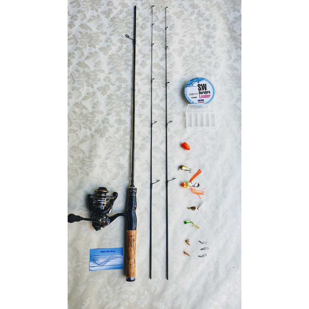 Bộ Cần Câu Lure UL 2 Ngọn Cán Gỗ_ bộ combo đứngTặng Kèm Siêu Phụ Kiện  Đọt Đặc Chuyên Câu Suối, Cháp,Mương 1m68 và 1m8
