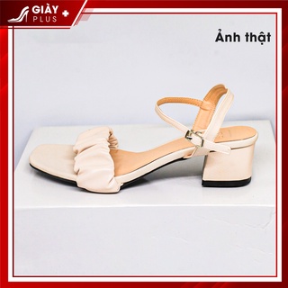 Dép Sandal cao gót phối xếp ly cho nữ phong cách nhẹ nhàng nữ tính