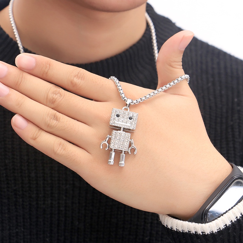 Vòng cổ nam nữ unisex dây chuyền Punstore màu bạc Titan đẹp phụ kiện thời trang - Vòng cổ Robot Đá
