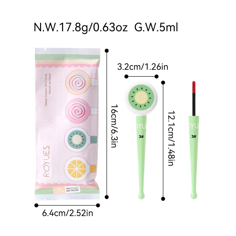 Son Môi Dạng Lỏng 4 Màu Lâu Trôi Chống Thấm Nước Thiết Kế Hình Cây Kẹo Mút Dễ Thương