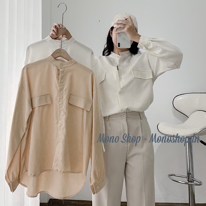 Áo sơ mi cổ trụ line túi nắp dài tay hàng đẹp Ảnh thật/ sẵn