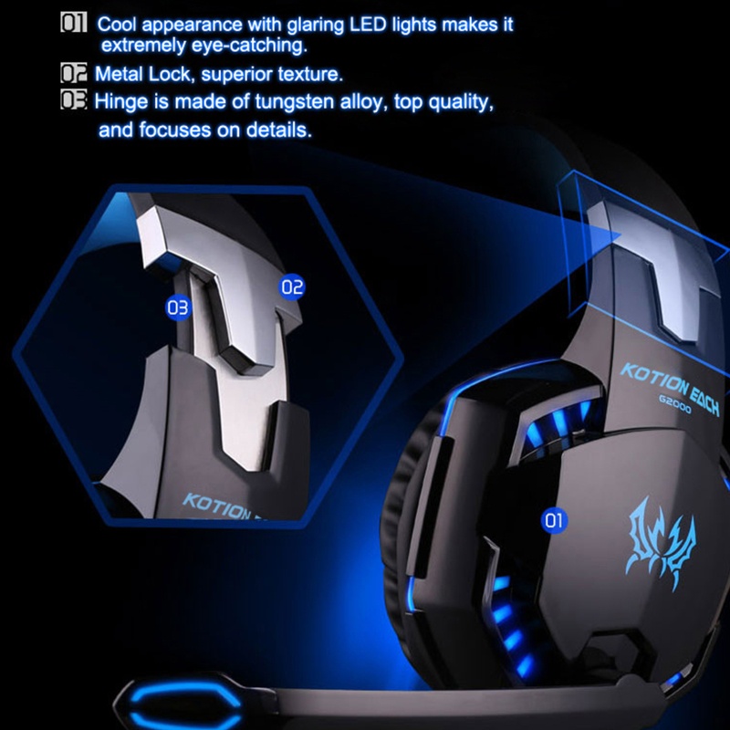 Tai Nghe Chơi Game Có Mic Và Đèn LED Dây USB Cho G2000
