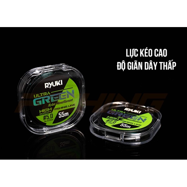 Dây Câu RYUKI Ultra Green 55m, cước trục câu cá, cước câu cá chính hãng
