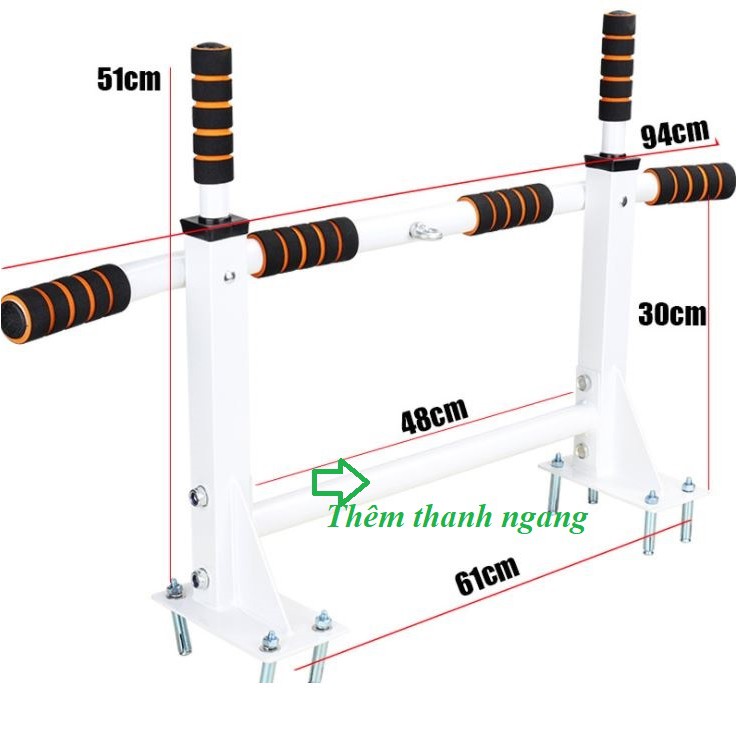 Xà đơn gắn tường đa năng Wall Pull Up Bar P90X- Có Thêm Thanh Ngang Đen và 1 Móc tròn treo Bao Cát
