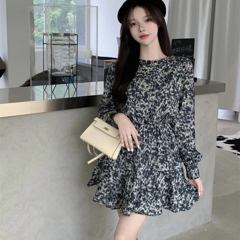 Đầm nữ tay dài họa tiết hoa thanh lịch thời trang