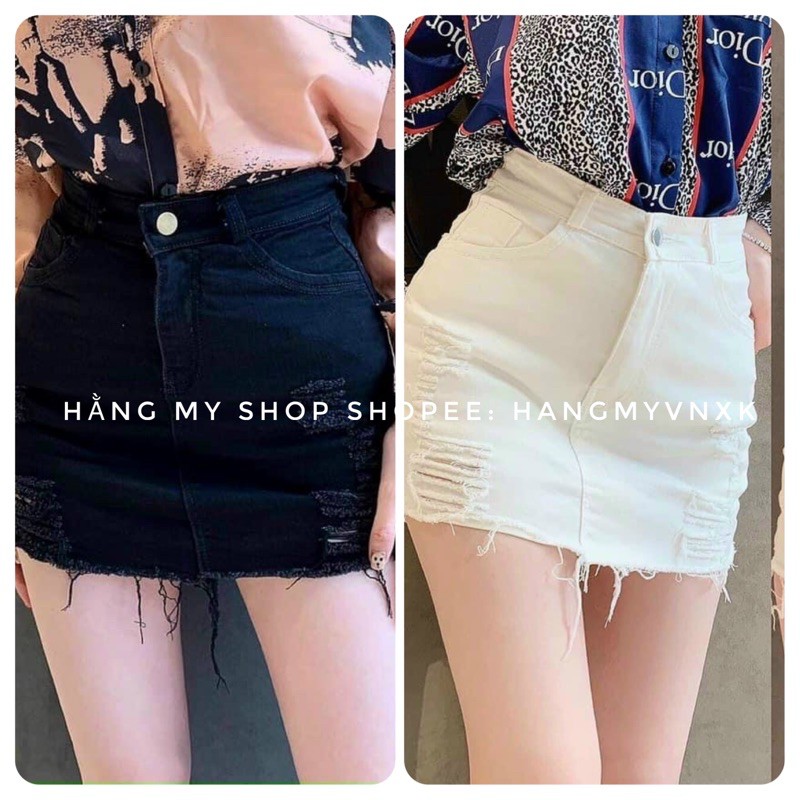 (XẢ LỖ) Chân Váy Kaki Jeans Rách Cực Đẹp Hai Màu