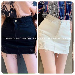 (XẢ LỖ) Chân Váy Kaki Jeans Rách Cực Đẹp Hai Màu