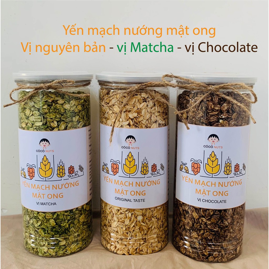 Yến mạch nướng mật ong giòn thơm 500g, yến mạch ăn kiêng coconuts, yến mạch nướng vị Matcha, vị chocolate