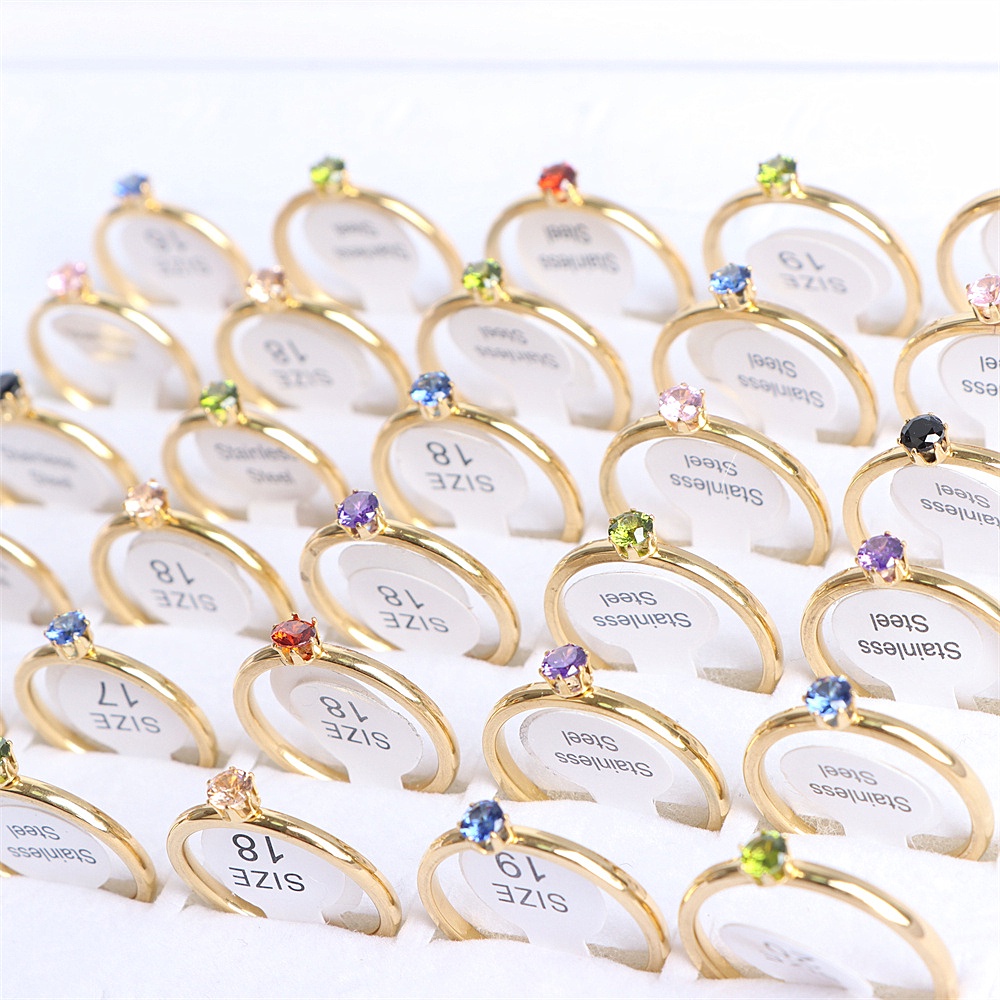 Bộ 20 Nhẫn Thép Không Gỉ Đính Đá Zircon 6 Móng Thời Trang Dành Cho Nữ