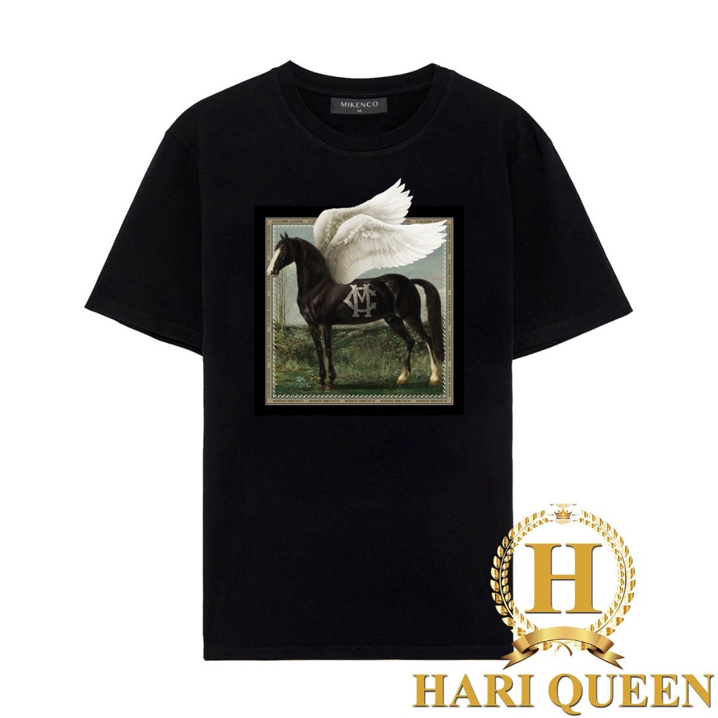 Áo phông Mikenco Ngựa Cánh Ô Vuông form rộng đẹp tay lỡ kiểu hàn quốc vải cotton HARIQUEEN - Áo thun tay lỡ nam nữ
