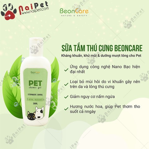 Sữa Tắm Nano Bạc Khử Mùi Kháng Khuẩn Trị Ve Nấm Ngứa Beon Care 500ml