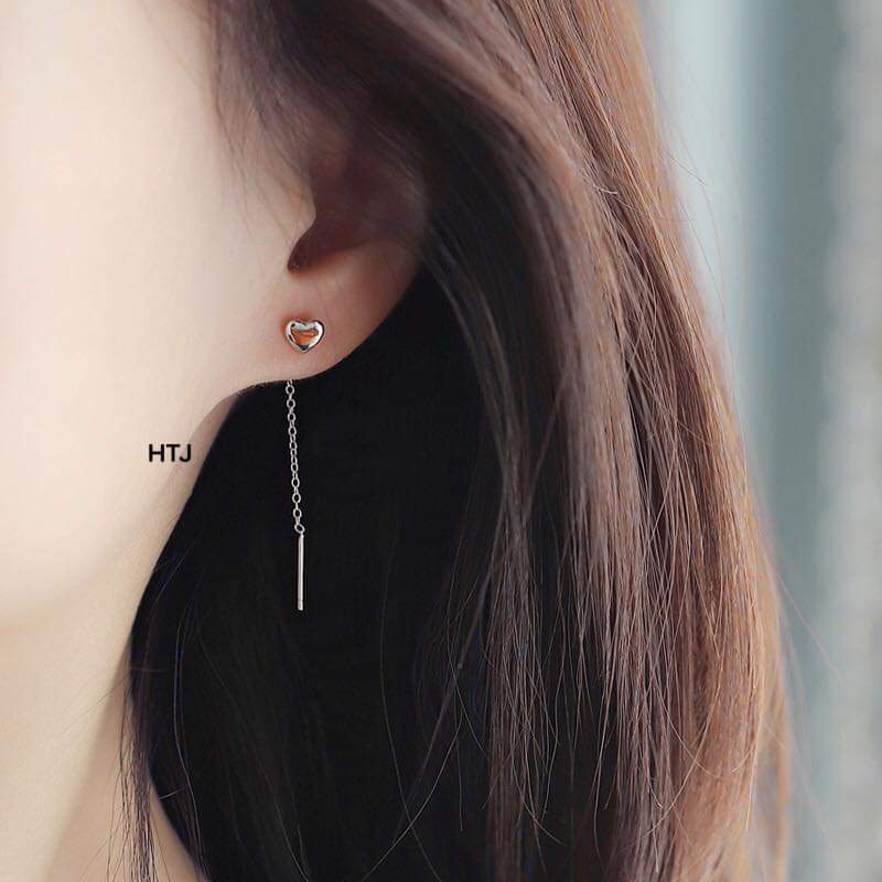 Khuyên tai bạc khuyen tai tim thả tua móc xích cổ điển( giá 1 đôi)