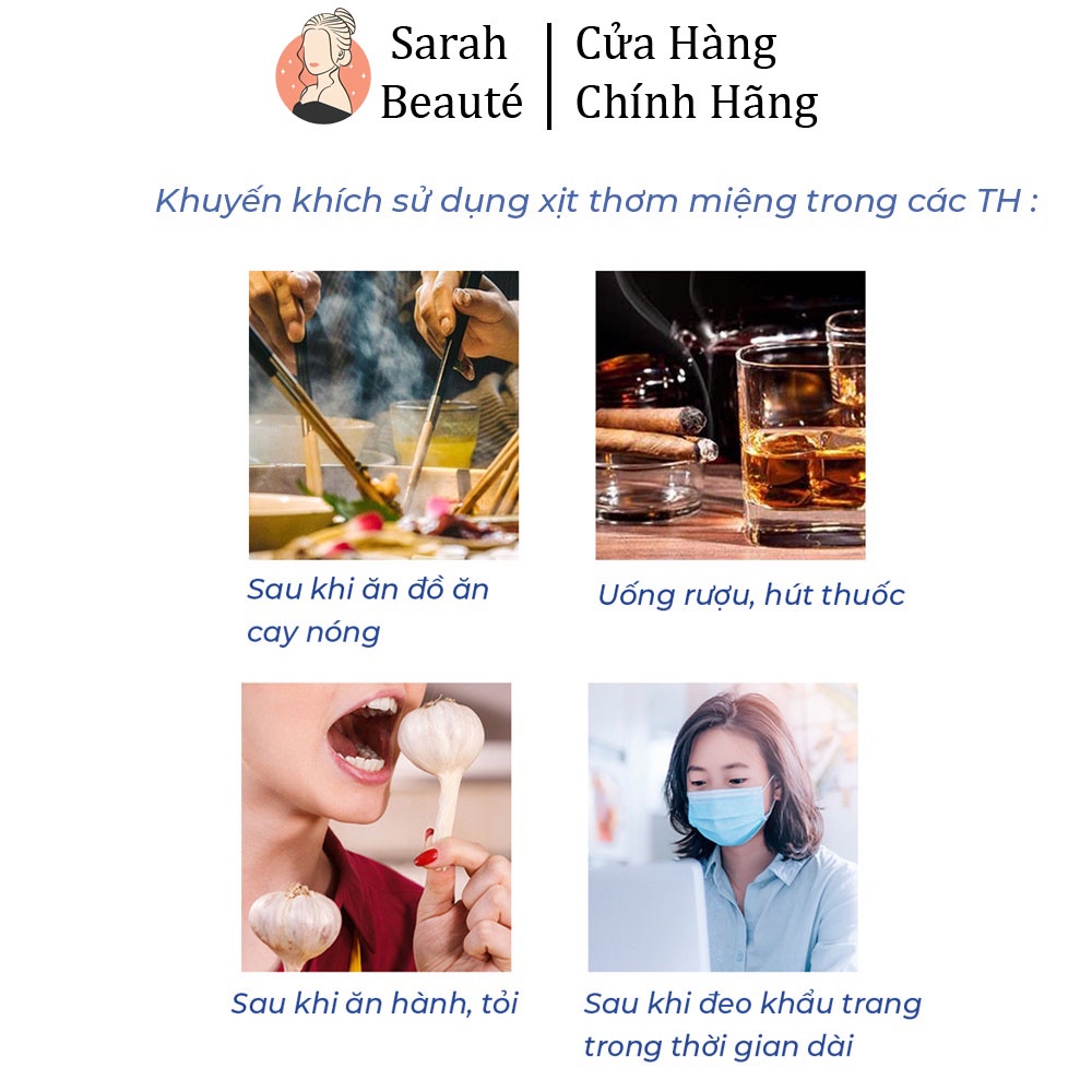 Xịt thơm miệng loại bỏ hơi thở mùi Miziyan giữ mùi lâu không chứa cồn - Sarah Beaute