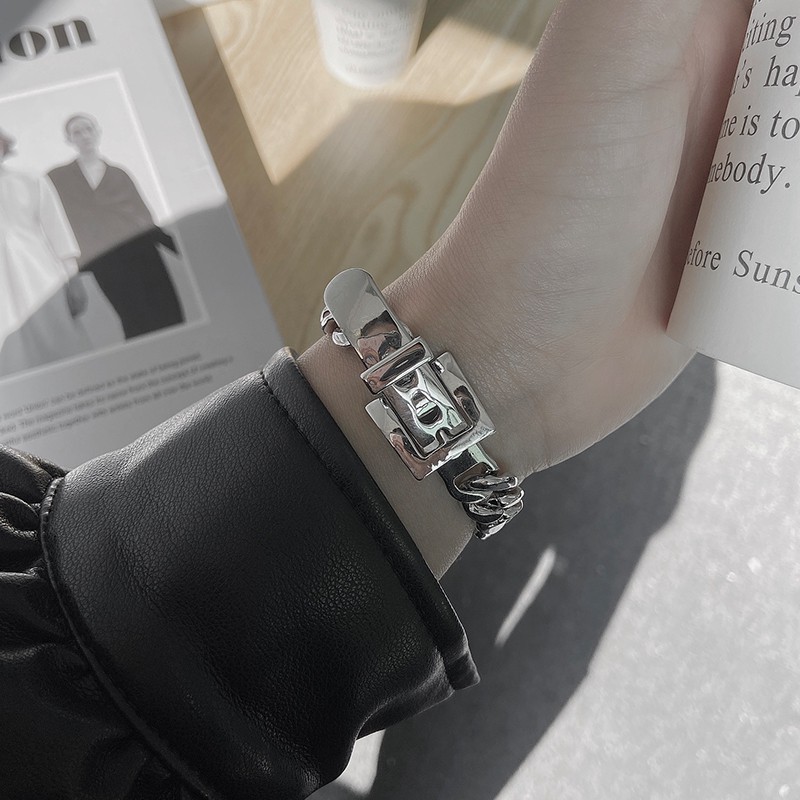 Vòng đeo tay bằng kim loại đơn giản phong cách thời trang Hip Hop