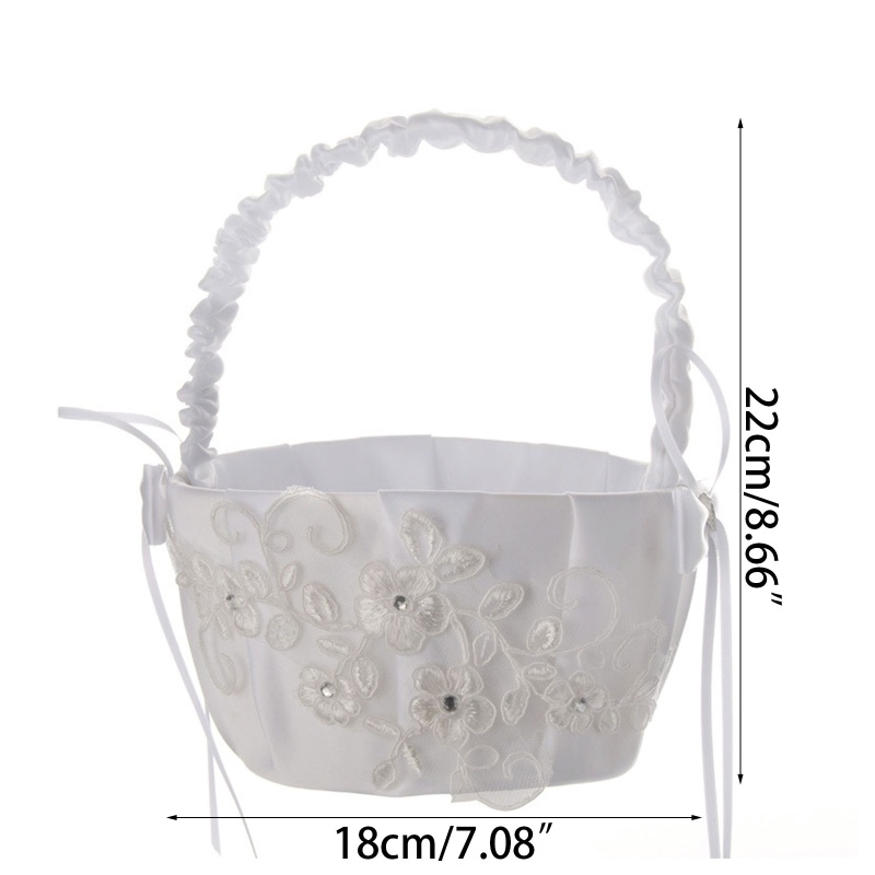 Giỏ Hoa Nhỏ Bằng Vải Satin Phối Ren Và Tay Cầm Dùng Trang Trí Tiệc Cưới