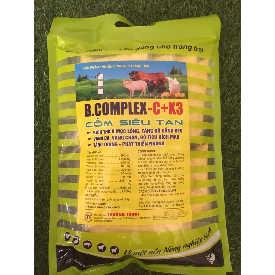 [1kg BCOMPLEX C K3 CỐM siêu tan] bổ sung vitamin b1,b2,b3,b5,b6, vitamin c, chất bổ cho chó, mèo, lợn, gà, dê, chim