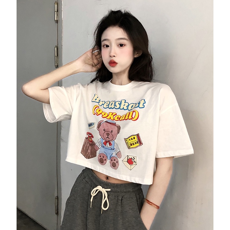 NRVP Áo Thun Nữ Ngắn Tay In Chữ Phong Cách Hàn Quốc