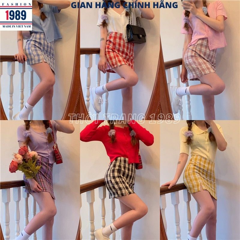 Chân váy kẻ caro xẻ đùi ôm body sang chảnh siêu kute dễ thương -PHƯƠNG 1989