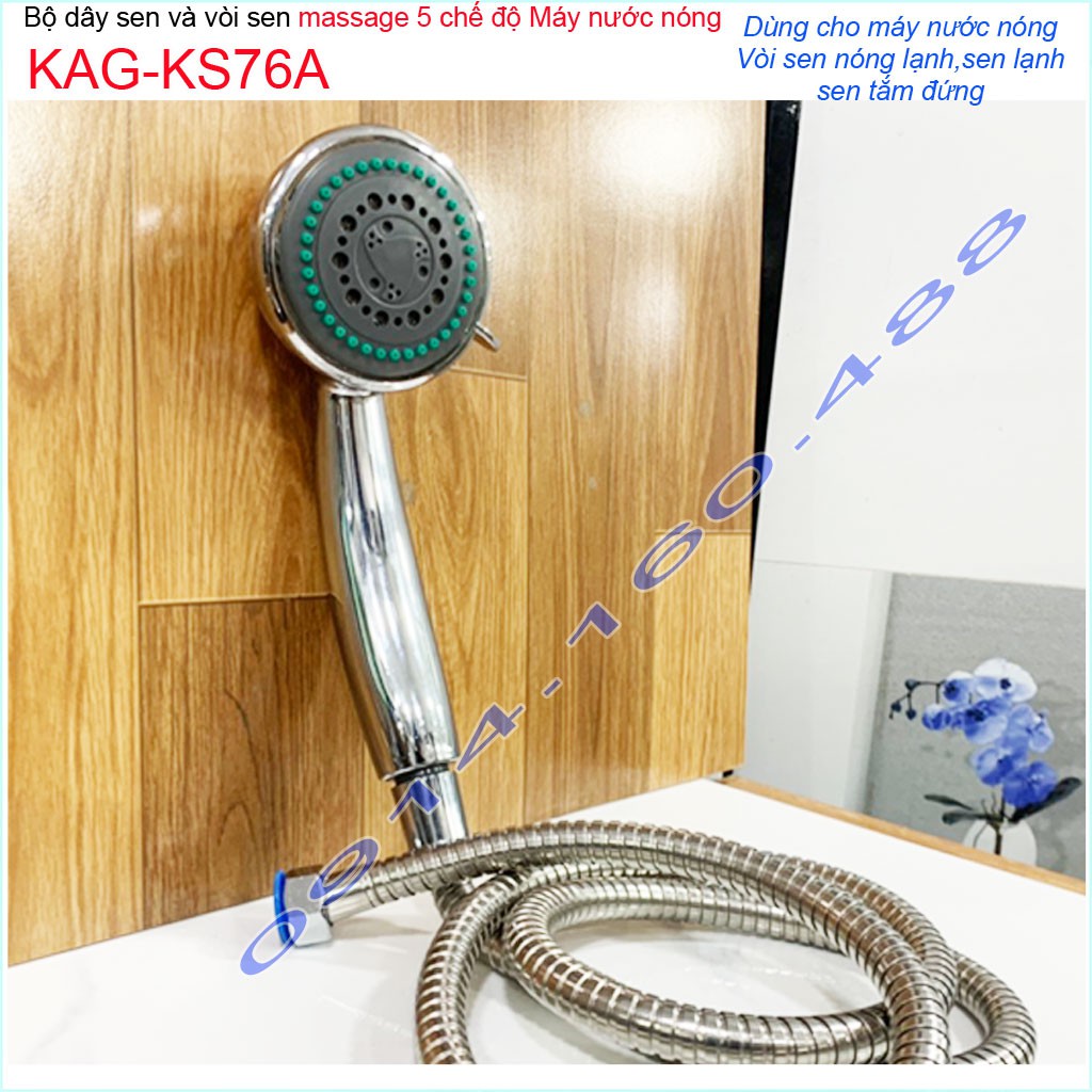 vòi sen máy nước nóng trực tiếp KAG-KS76A, Best sales shower water heater 1 bát sen + 1 dây sen tia nước mạnh siêu bền