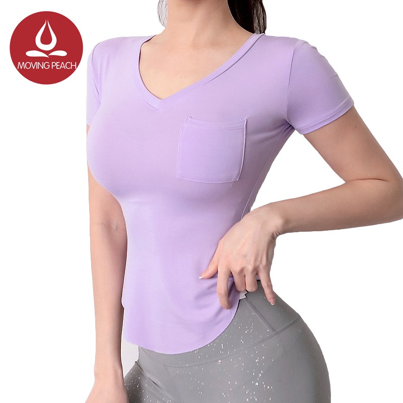 Áo thun MOVING PEACH ATB tay ngắn cổ chữ V có túi thời trang thể thao
