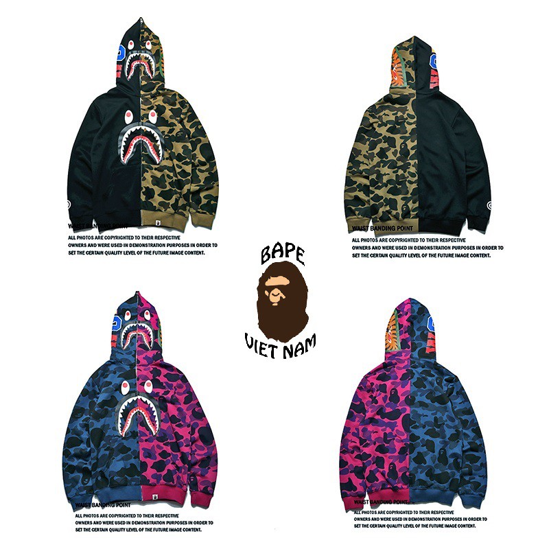 [Ảnh thật + FREESHIP] Jacket Bape Shark Half Camo fullzip , Áo Hoodie Bape Cá Ngáo