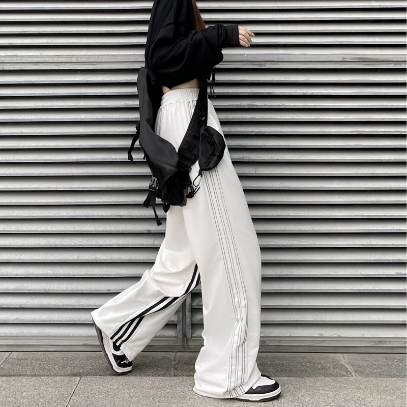 Quần Thể Thao Ống Rộng Sọc Dọc Phong Cách Hàn Quốc